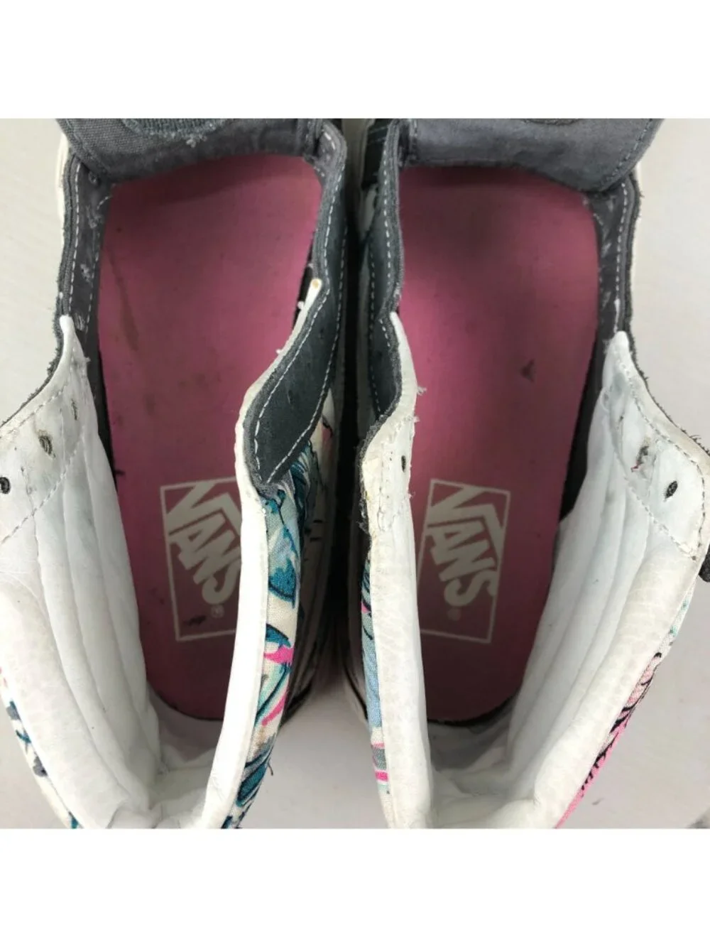 Vans Unisex Size 5.5M 7W Sk8-Hi Slim Island Vibes Grey White Blue Pink Sneakers